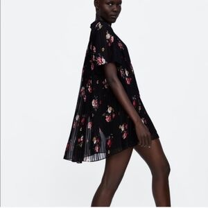 Floral Pleated Black Floral Romper Dress